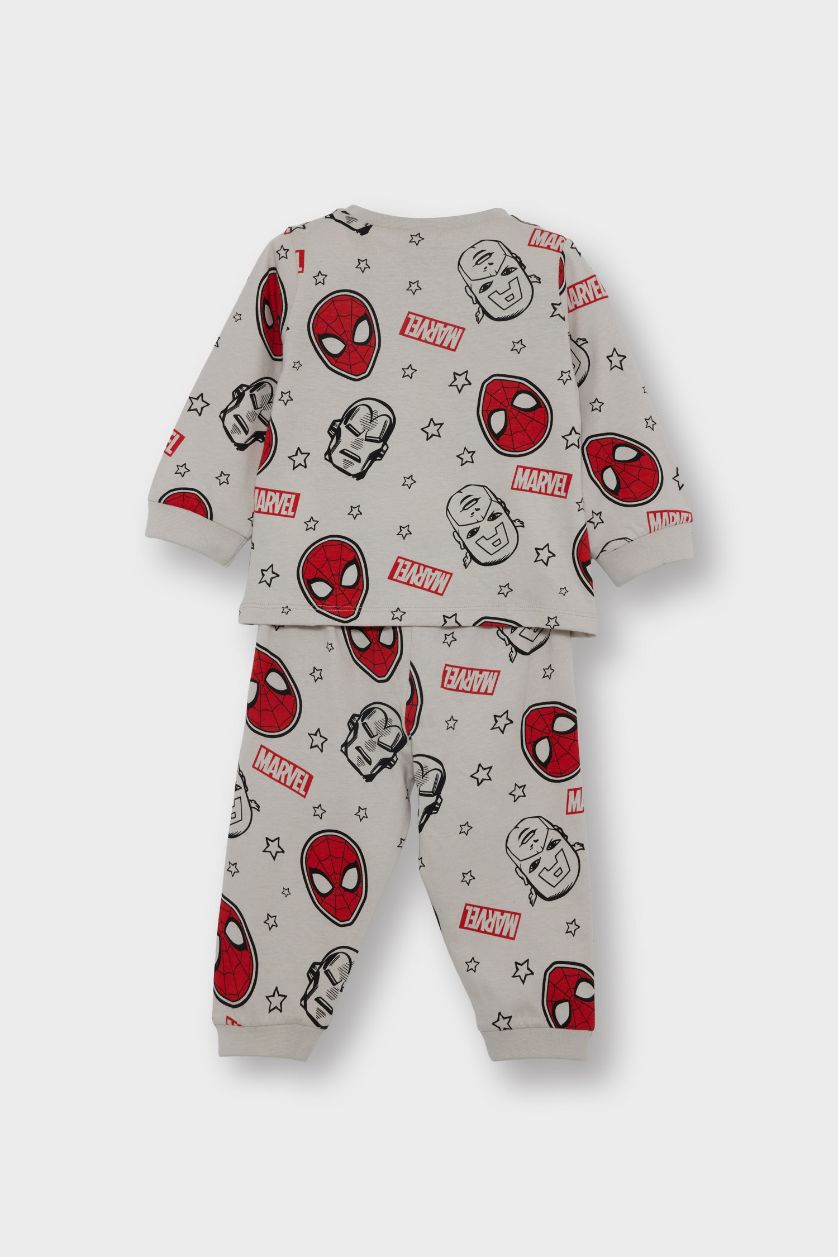 طفل صغير رمادي فاتح سيت بجامة أولادي قطن ممشط ردن طويل و بنطرون مرخص من مارفيل - قطعتين