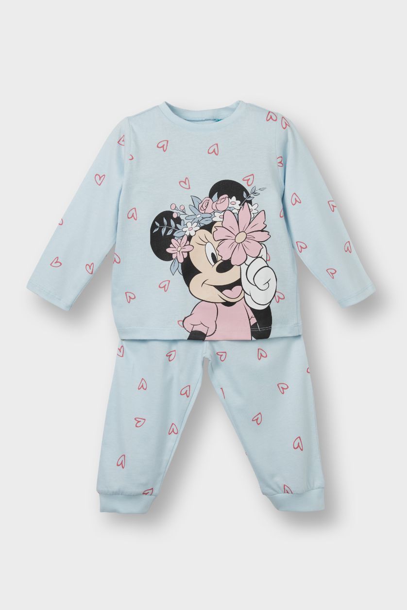 Kız Bebek Açık Mavi %100 Pamuklu Dısney Mıckey & Mınnıe Beli Lastikli Pijama Takımı Kız Bebek