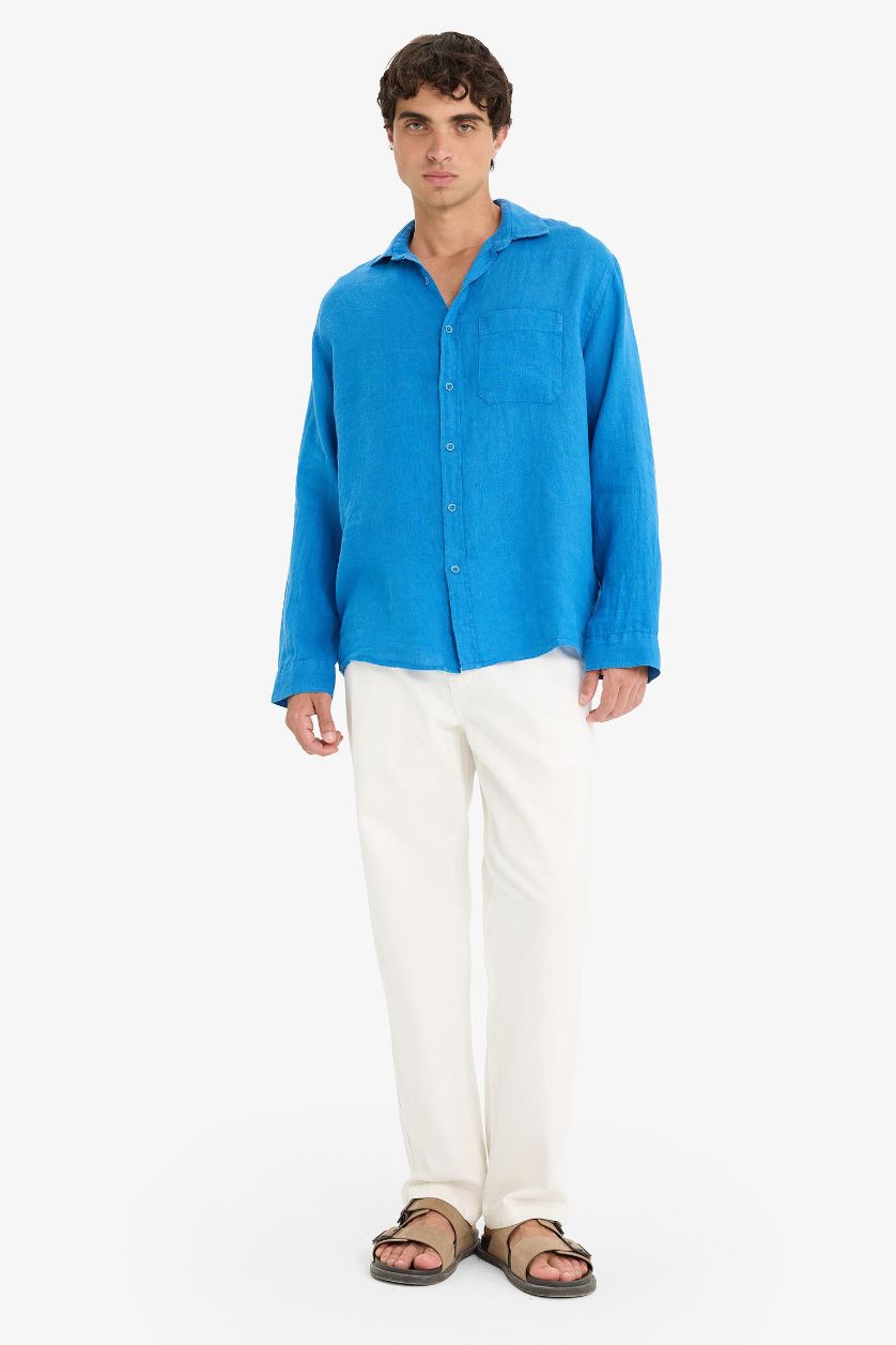 Erkek Royal %100 Keten Relax Fit Uzun Kollu Gömlek