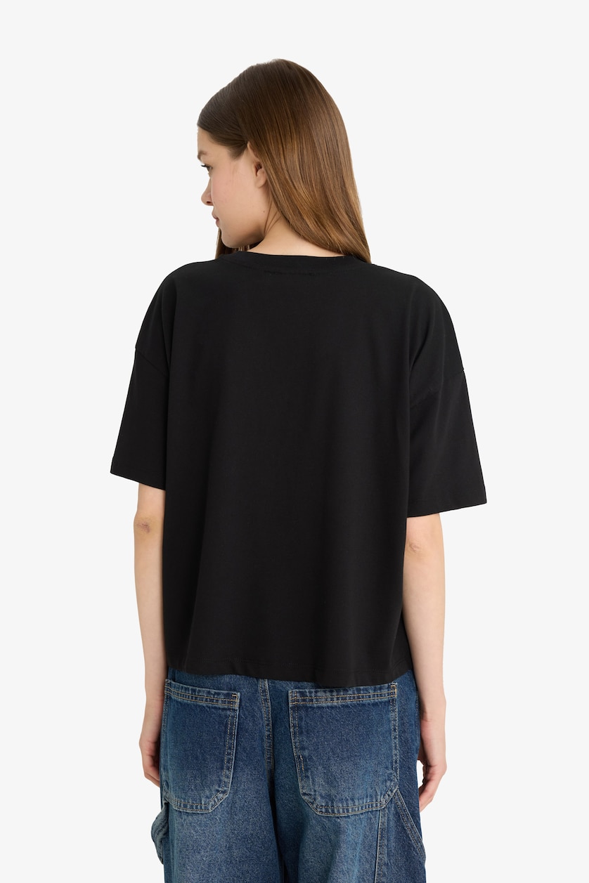 Women Black Loose Fit Short Sleeve T-Shirt