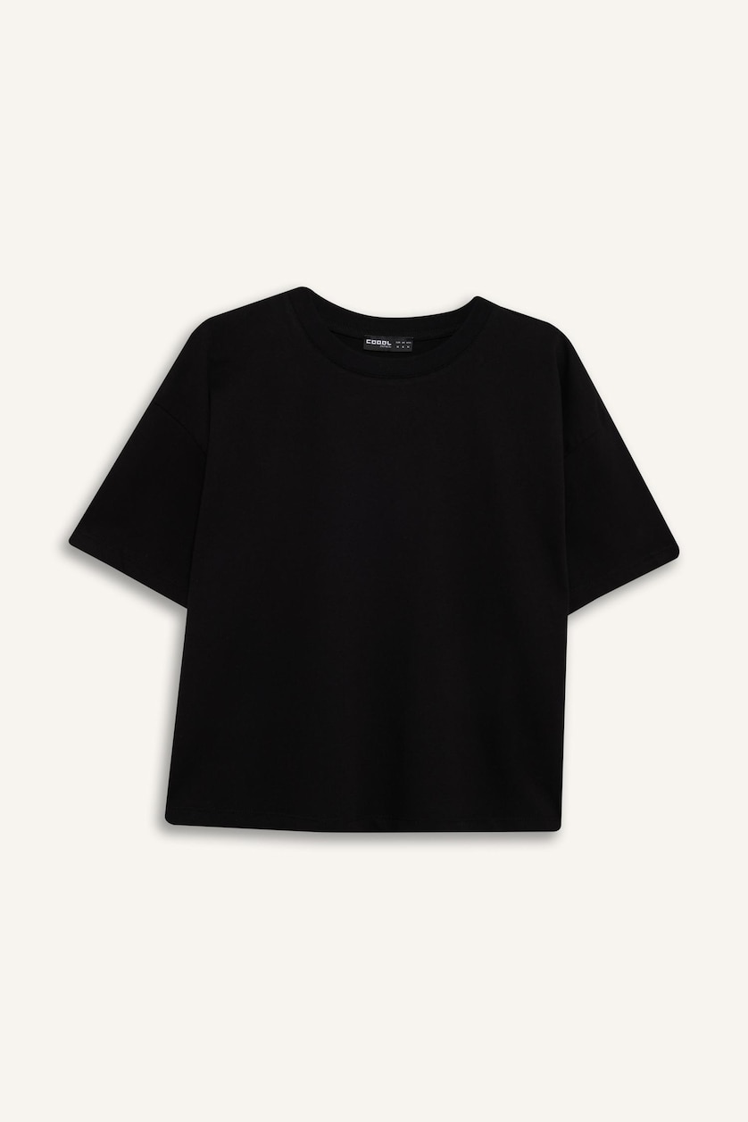 Women Black Loose Fit Short Sleeve T-Shirt