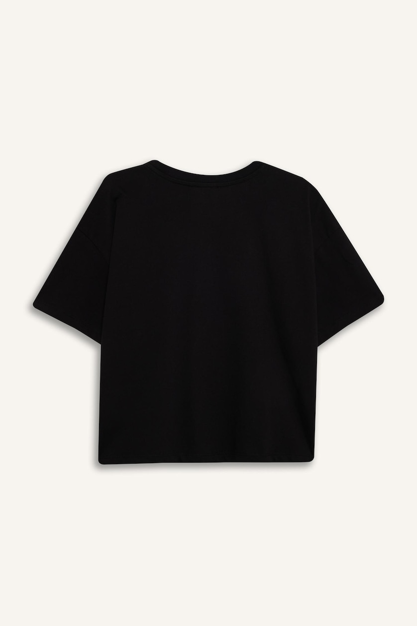 Women Black Loose Fit Short Sleeve T-Shirt