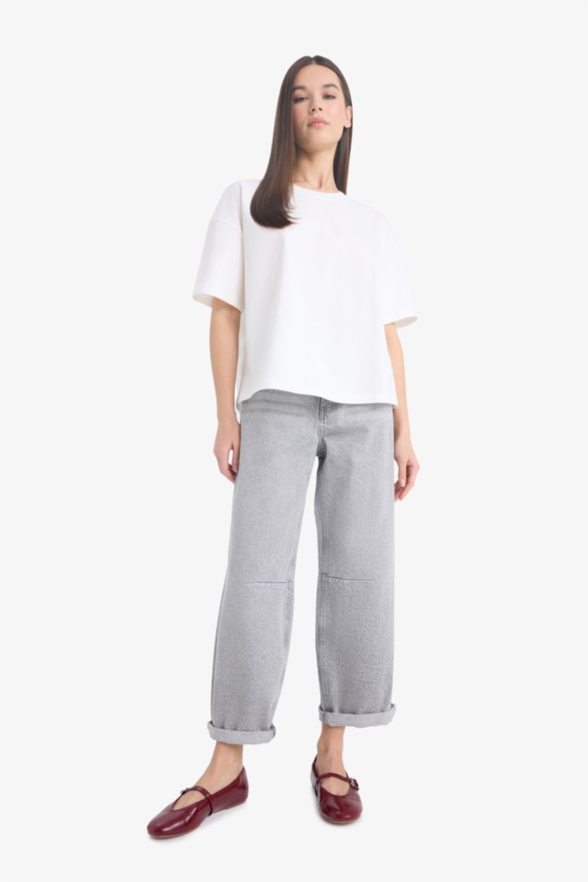 Kadın Kırık Beyaz Coool Loose Fit Basıc Beyaz Tişört