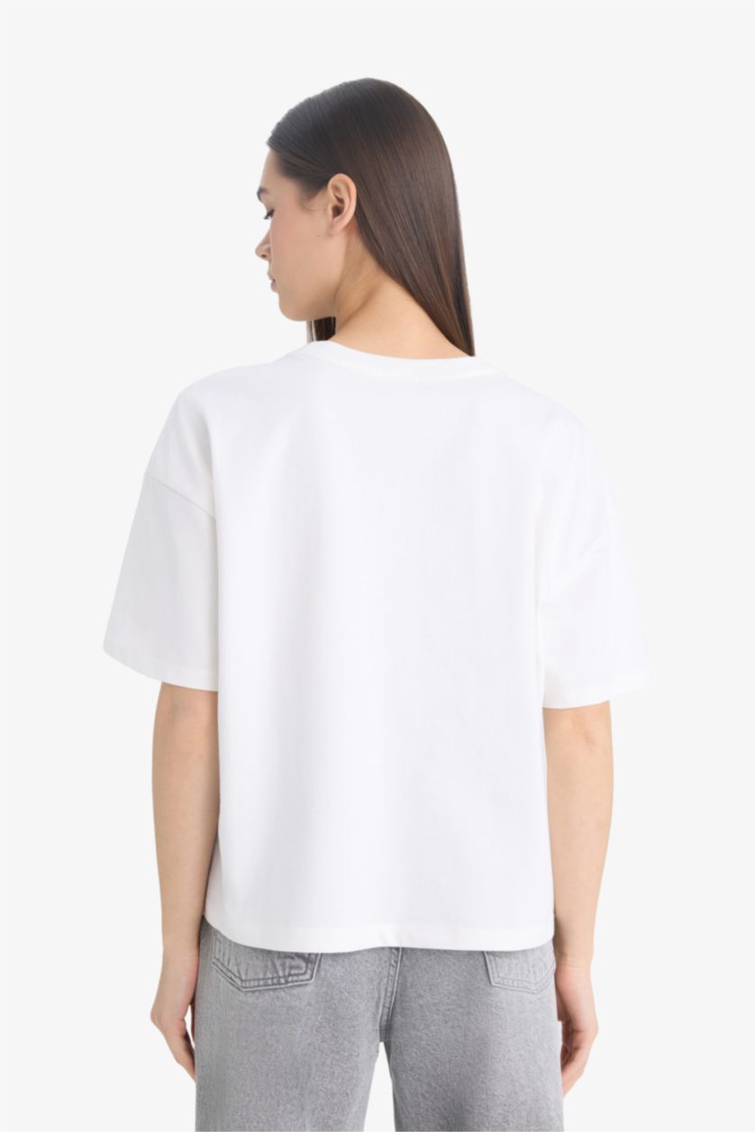 Kadın Kırık Beyaz Coool Loose Fit Basıc Beyaz Tişört