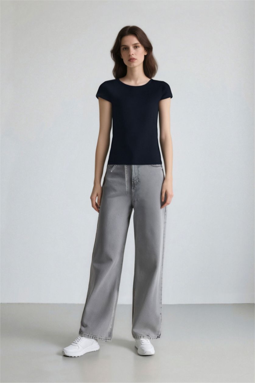 Kadın Lacivert Coool Fıtted Basıc Ribana Tişört