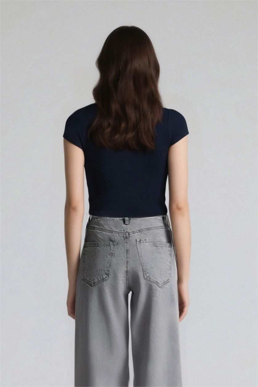 Kadın Lacivert Coool Fıtted Basıc Ribana Tişört