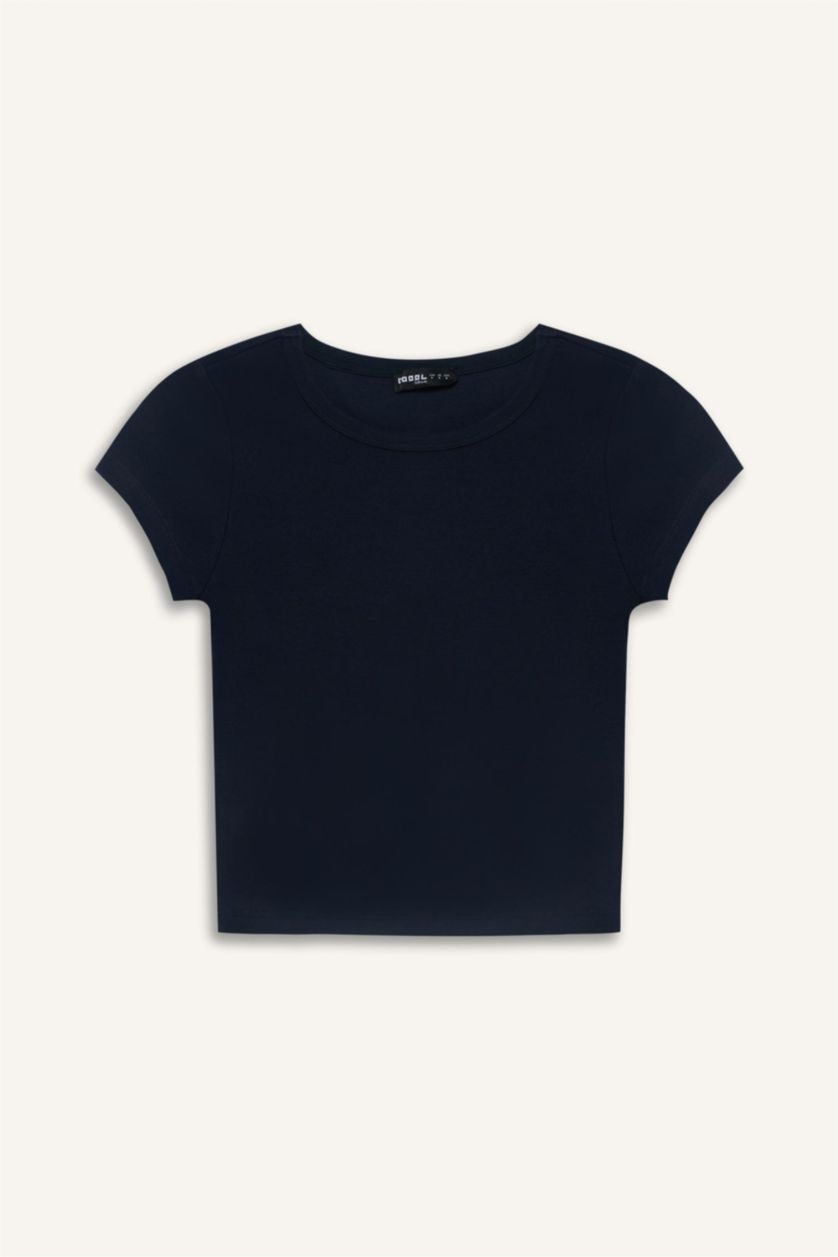 Kadın Lacivert Coool Fıtted Basıc Ribana Tişört