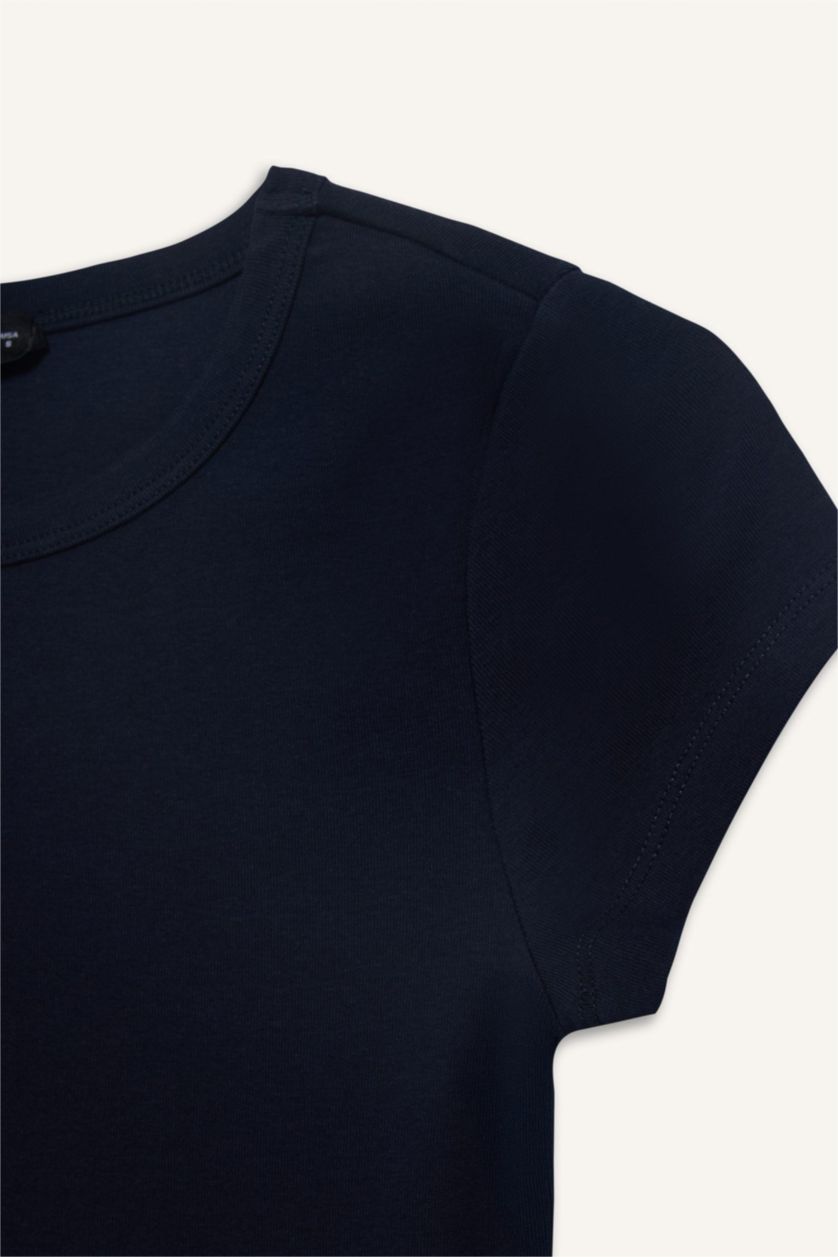 Kadın Lacivert Coool Fıtted Basıc Ribana Tişört