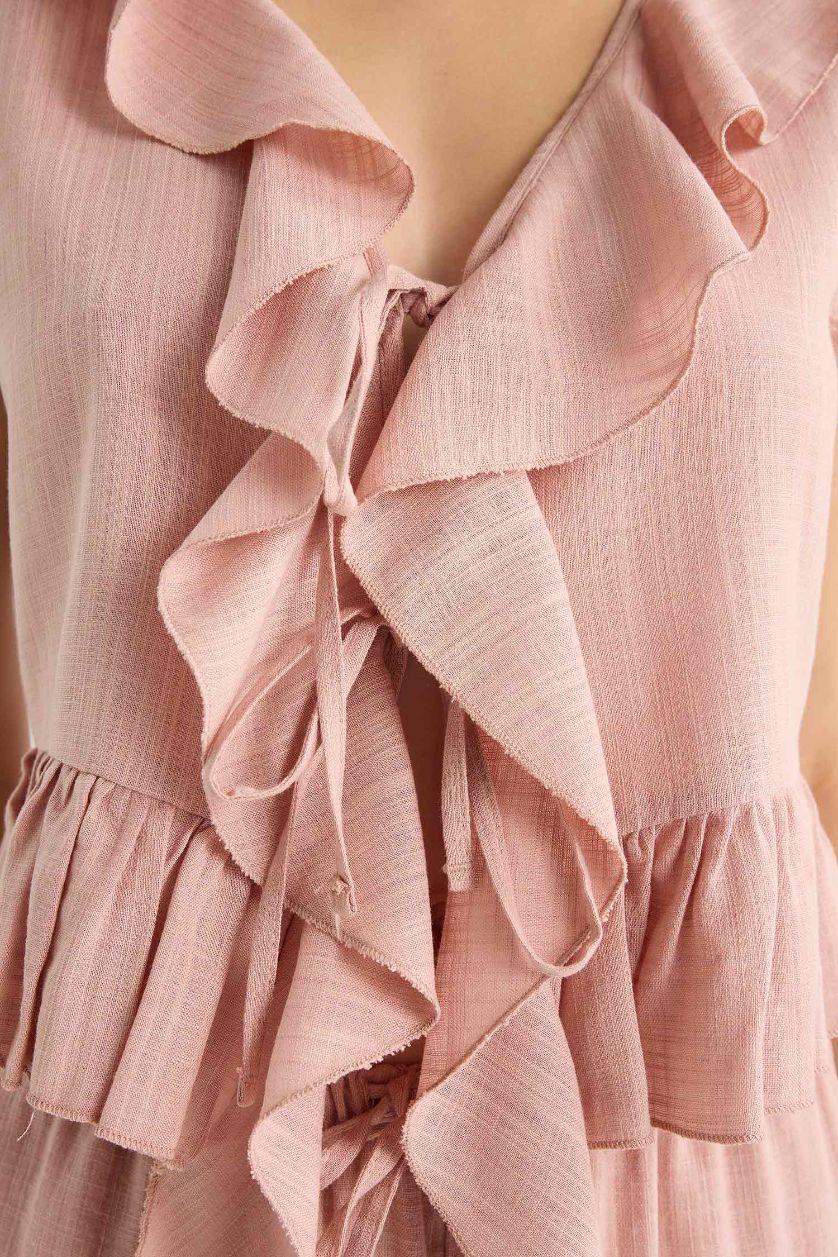 FEMME Bordeaux Blouse sans manches texturée à volants Coupe régulière