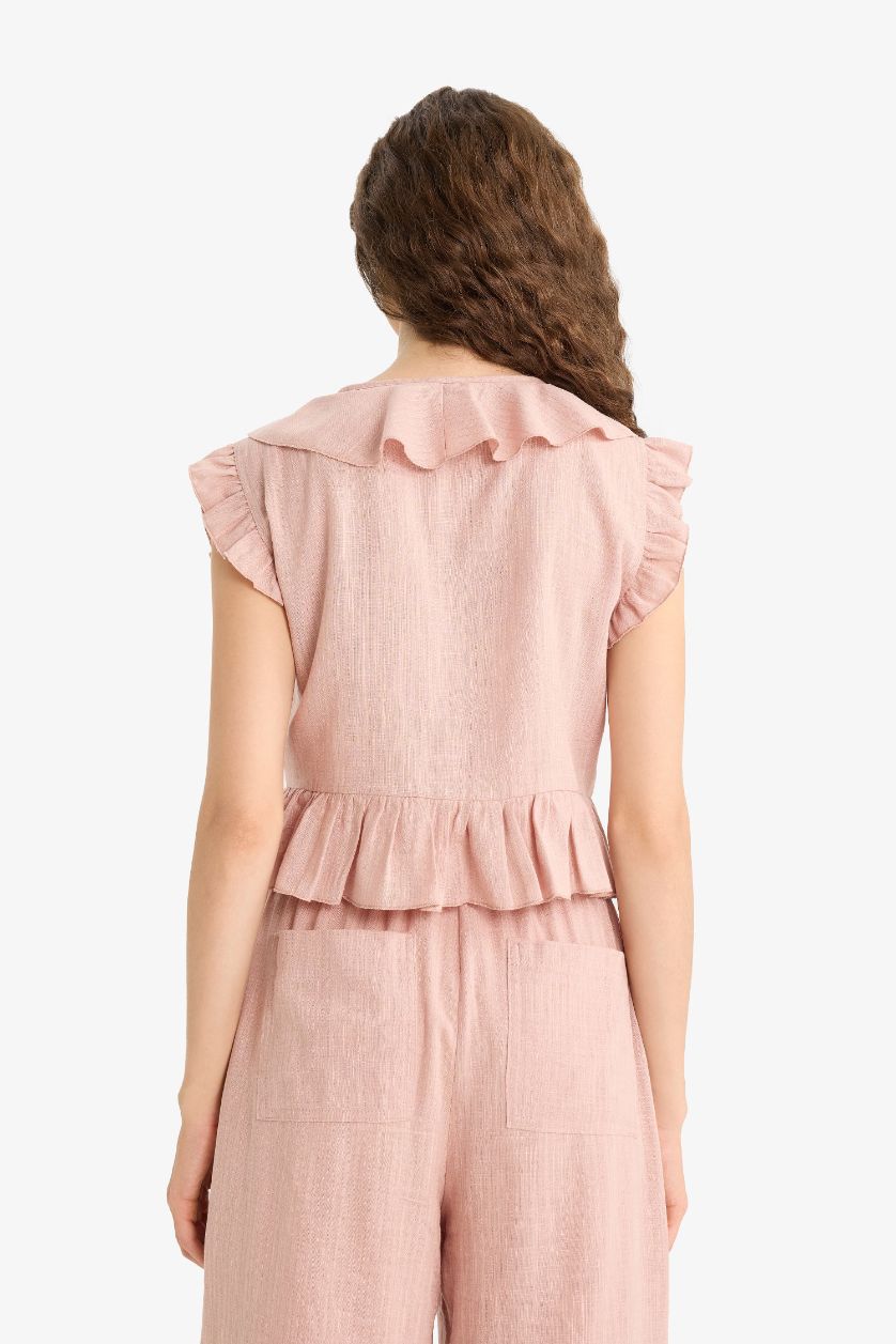 FEMME Bordeaux Blouse sans manches texturée à volants Coupe régulière