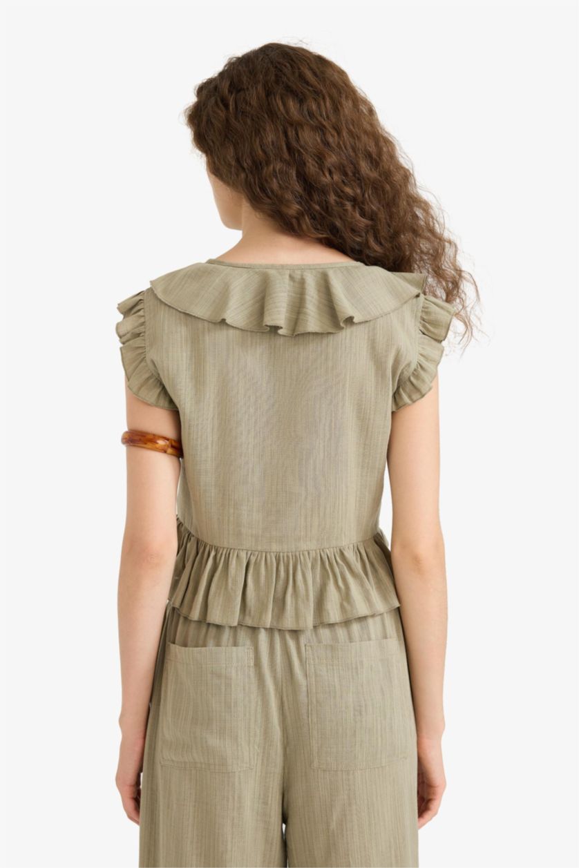 Әйелдерге хаки қалыпты пішім Қысқа жеңді Блуза