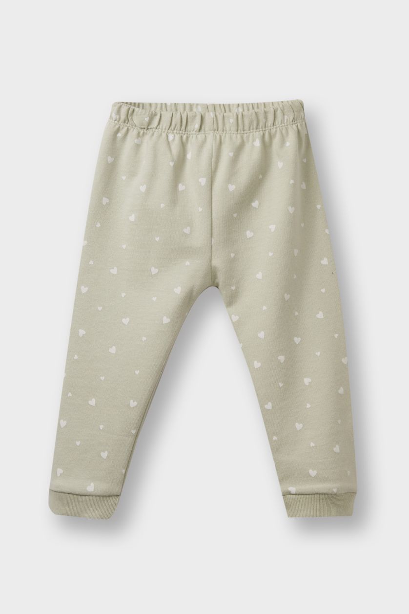 Kız Bebek Açık Haki 3'lü Takım Kapüşonlu Çıtçıtlı Hırka Baskılı Uzun Kollu Tişört Alt Kız Bebek