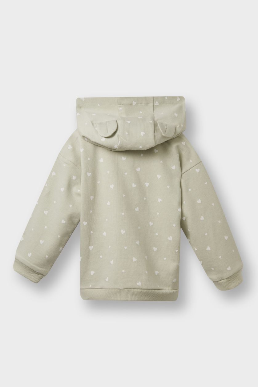 Kız Bebek Açık Haki 3'lü Takım Kapüşonlu Çıtçıtlı Hırka Baskılı Uzun Kollu Tişört Alt Kız Bebek