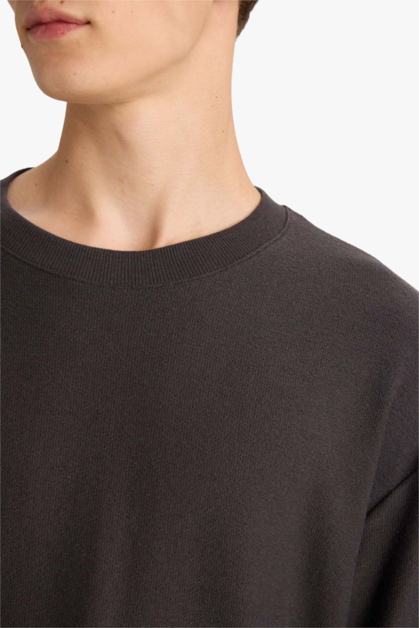 رجال أنثرا غامق سويت شيرت سادة اوفر سايز بياخة مستديرة