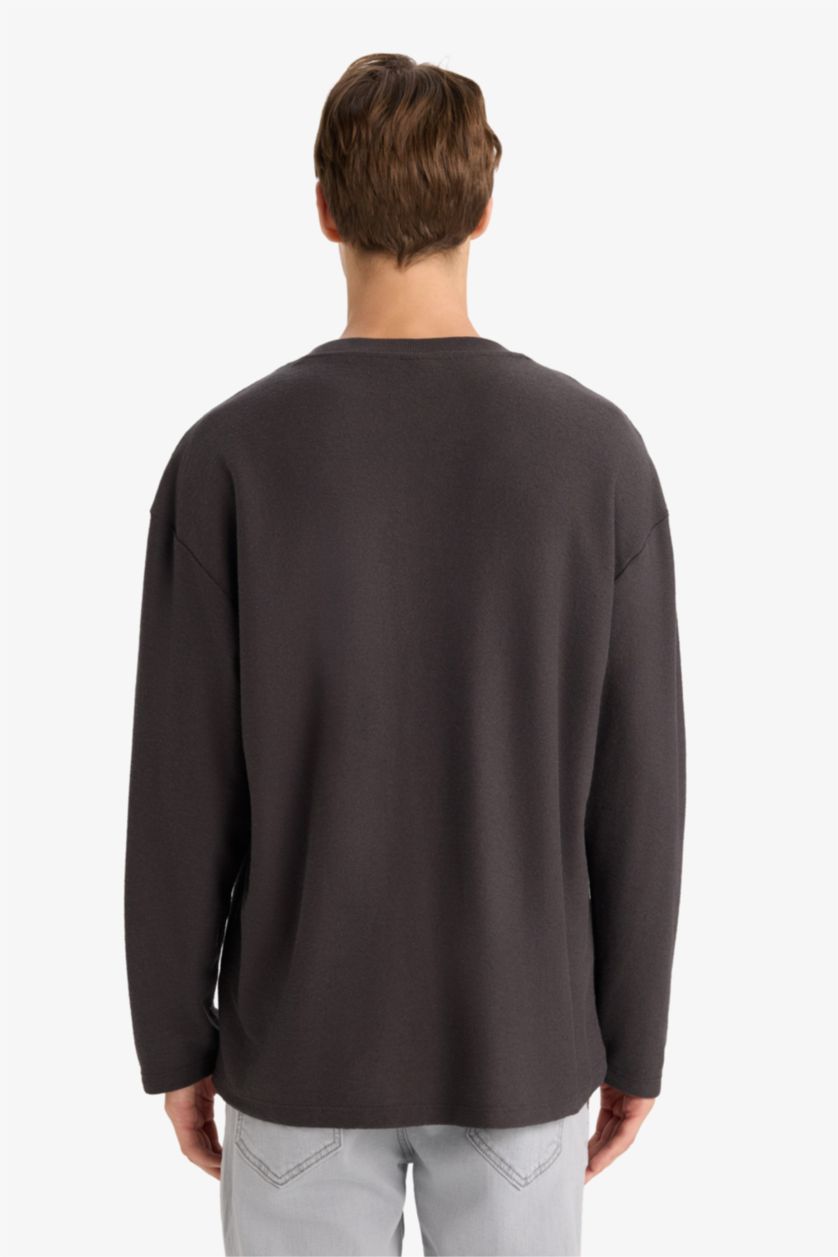 رجال أنثرا غامق سويت شيرت سادة اوفر سايز بياخة مستديرة