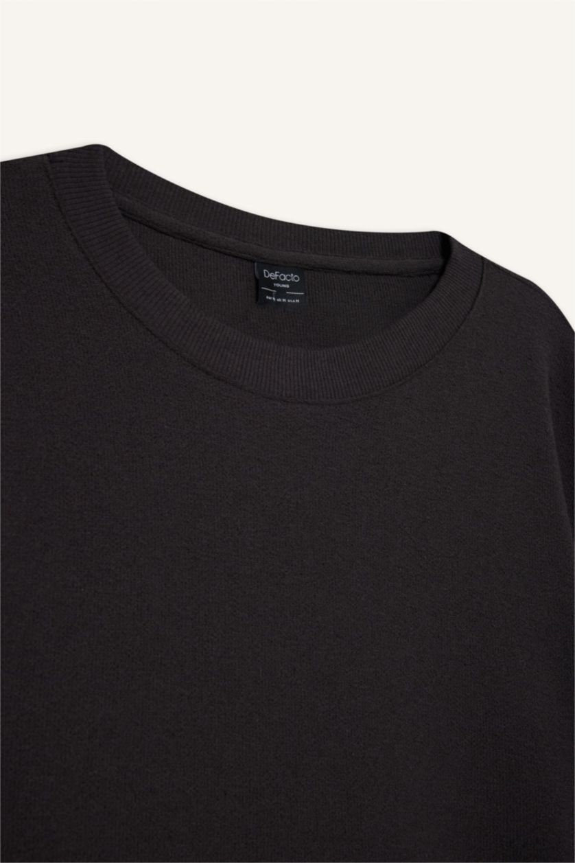 رجال أنثرا غامق سويت شيرت سادة اوفر سايز بياخة مستديرة