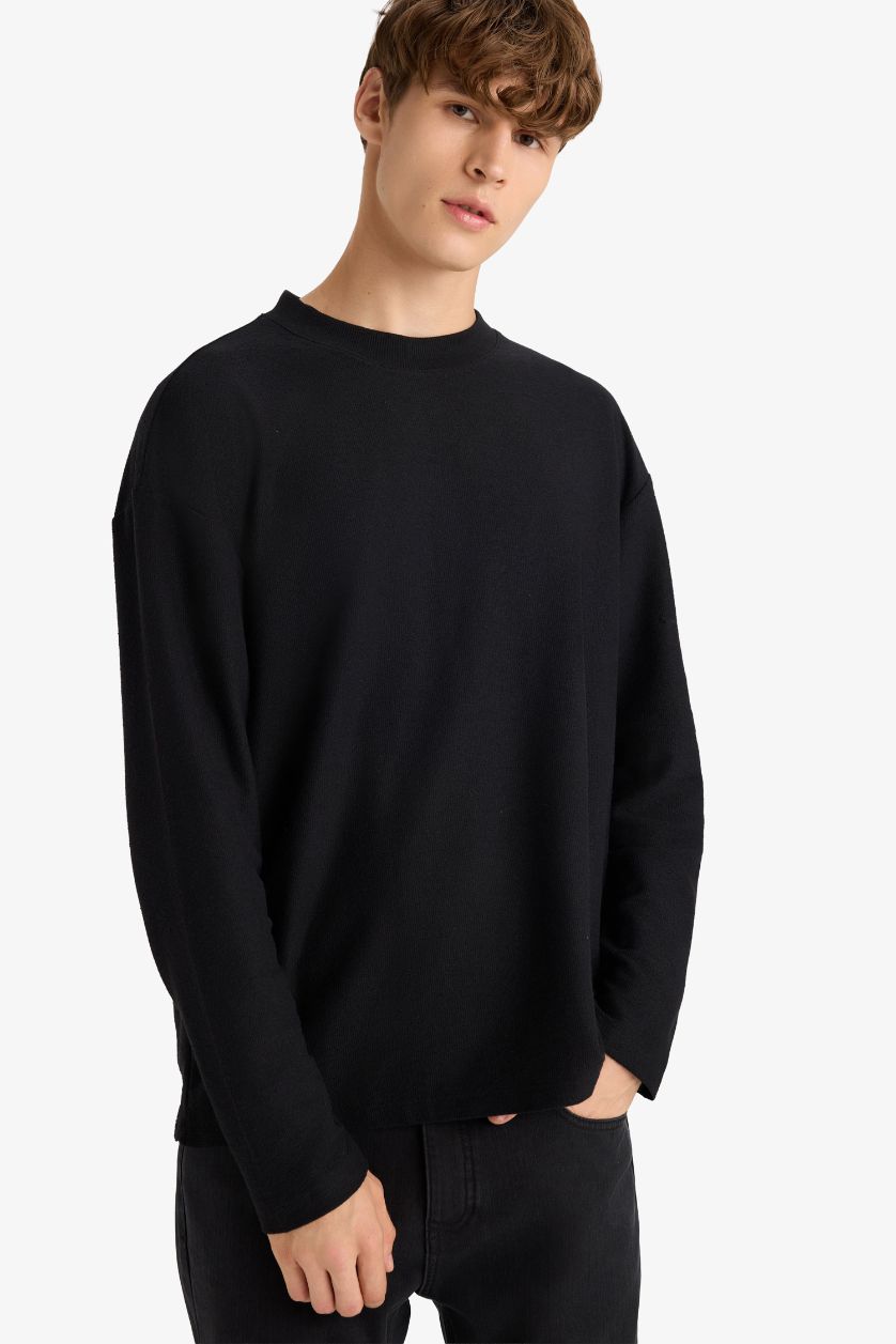 Erkek Siyah Dokulu Boxy Fit Sweatshirt