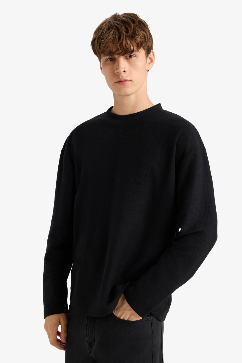 Erkek Siyah Dokulu Boxy Fit Sweatshirt