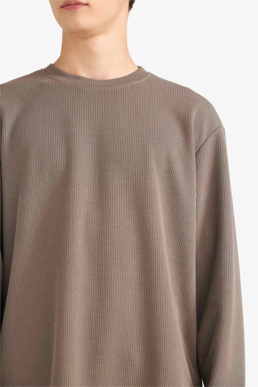 Erkek Açık Kahve Dokulu Triko Görünümlü Tişört