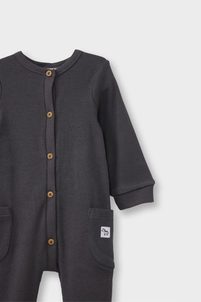 Erkek Bebek Antrasit Fitilli Kaşkorse Düğmeli Uzun Kollu Tulum Erkek Bebek Yenidoğan