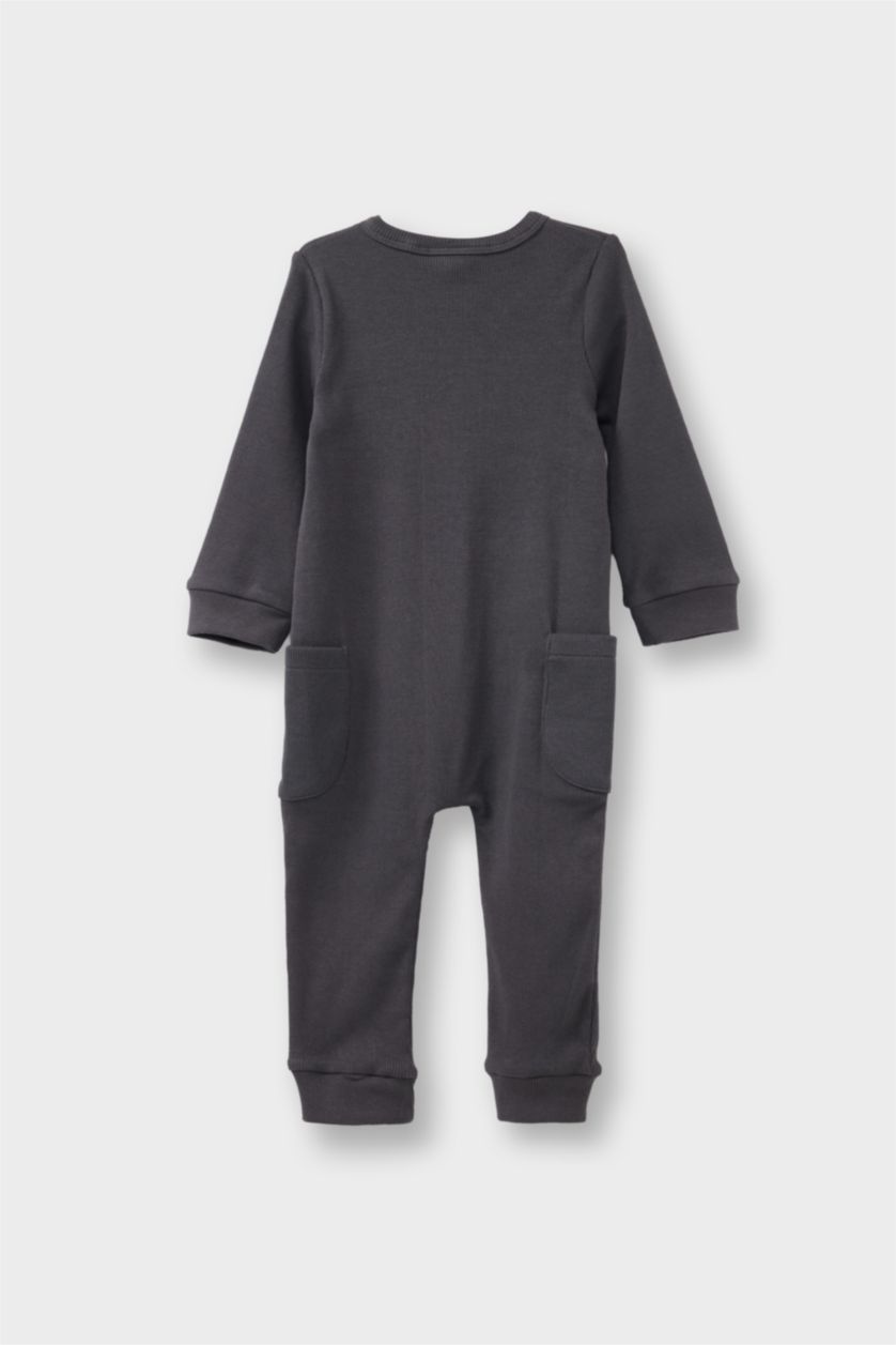Erkek Bebek Antrasit Fitilli Kaşkorse Düğmeli Uzun Kollu Tulum Erkek Bebek Yenidoğan