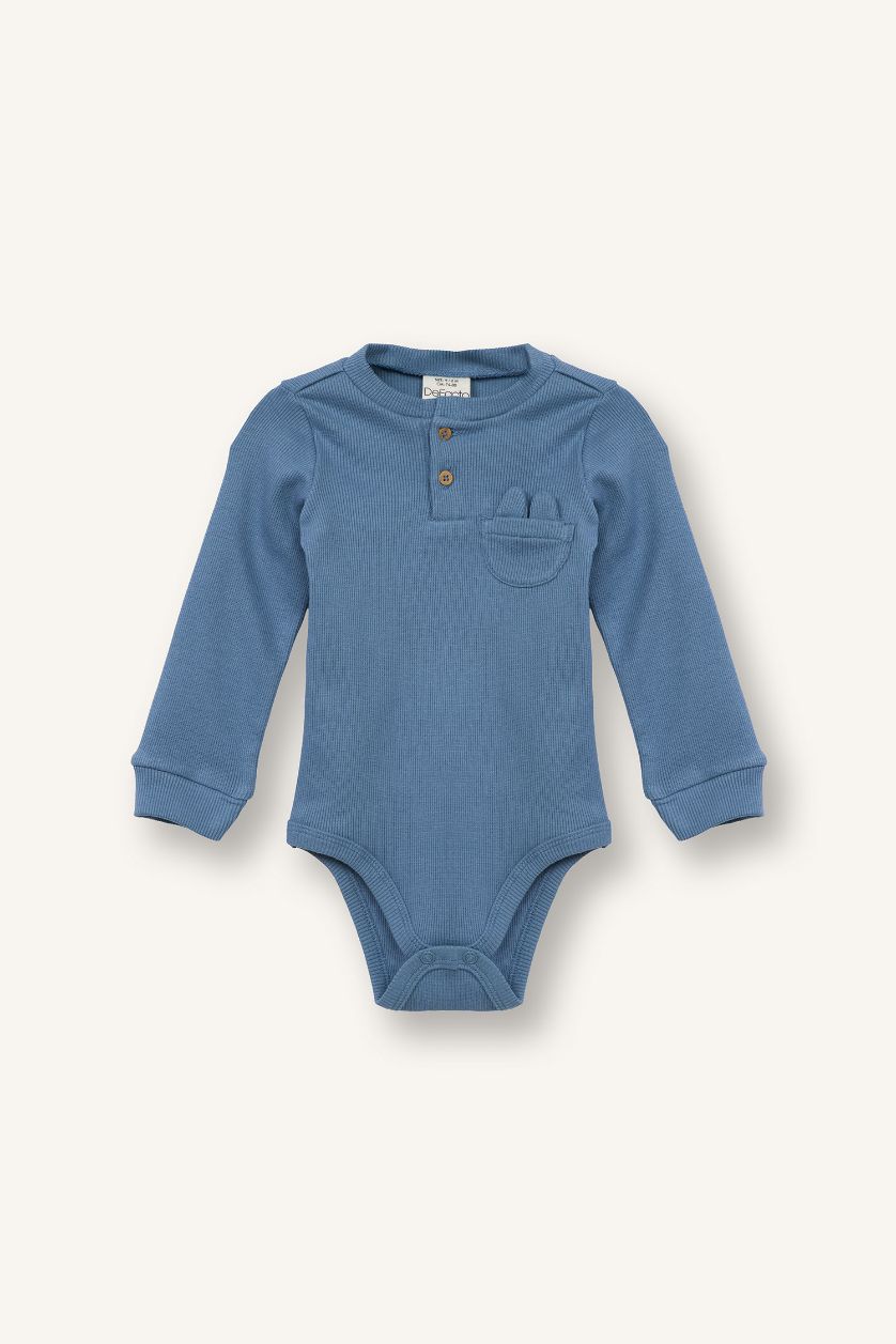 Erkek Bebek Mavi 2'li Takım Fitilli Kaşkorse Uzun Kollu Tişört Eşofman Altı Erkek Bebek