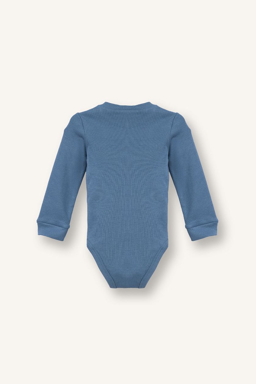 Erkek Bebek Mavi 2'li Takım Fitilli Kaşkorse Uzun Kollu Tişört Eşofman Altı Erkek Bebek