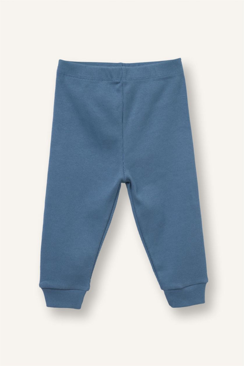 Erkek Bebek Mavi 2'li Takım Fitilli Kaşkorse Uzun Kollu Tişört Eşofman Altı Erkek Bebek