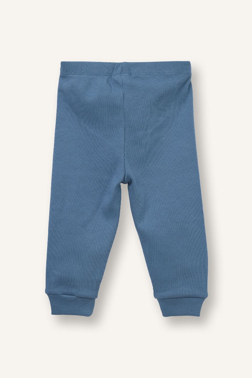 Erkek Bebek Mavi 2'li Takım Fitilli Kaşkorse Uzun Kollu Tişört Eşofman Altı Erkek Bebek