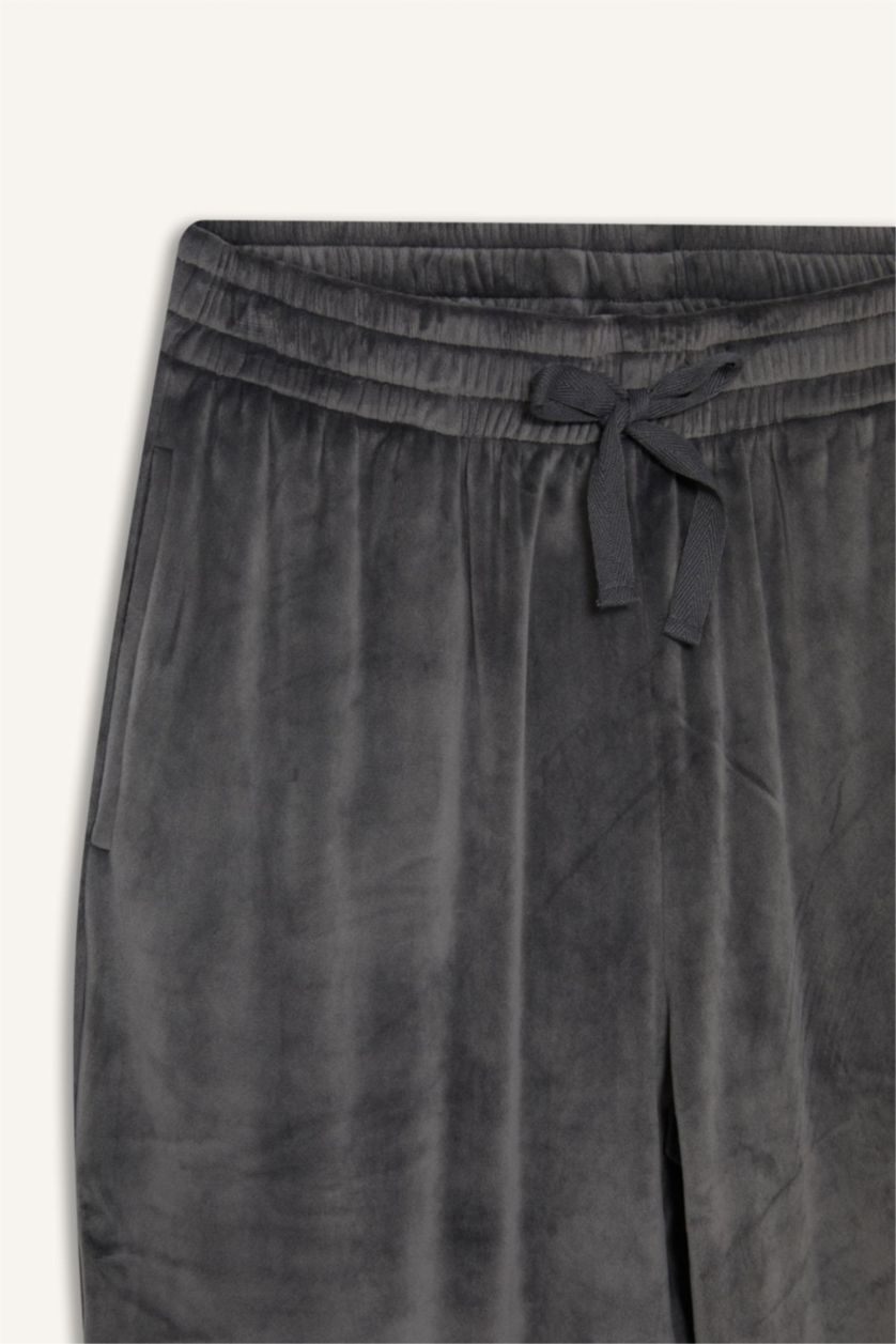 Erkek Koyu Antrasit Regular Fit Cepli Kadife Pijama Altı