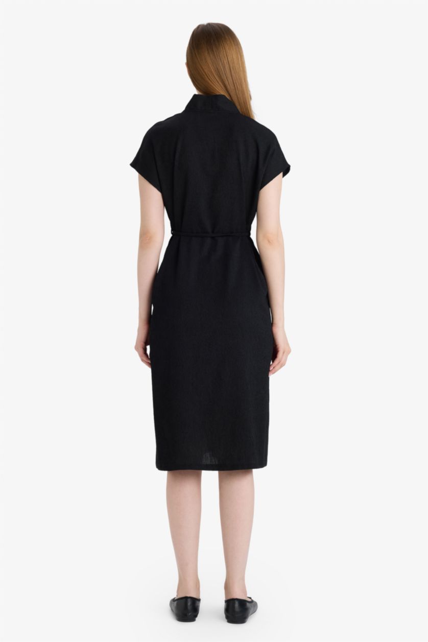 Женщины Черный Платье с коротким рукавом стандартного кроя с V-образным вырезом