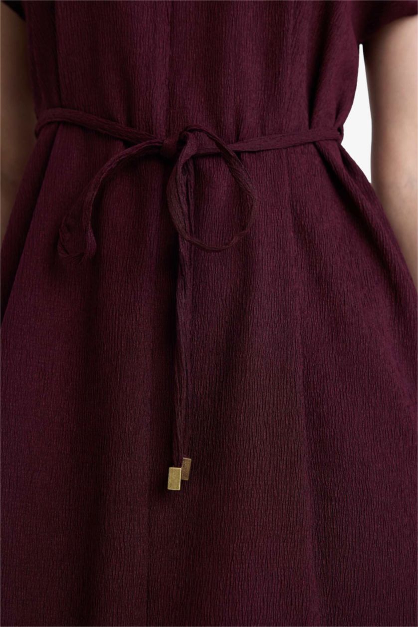 Женщины Бордовый Платье с коротким рукавом стандартного кроя с V-образным вырезом