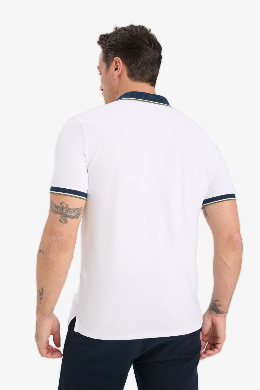 Erkek Beyaz Slim Fit Dar Kesim Polo Yaka Basic Düz Kısa Kollu Tişört