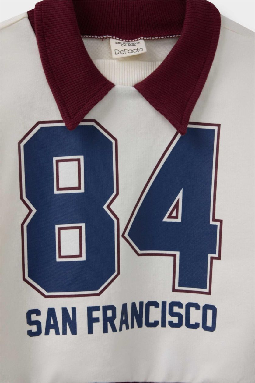 BABY BOY Ecru Baby Boy Shirt Collar Printed Sweatshirt