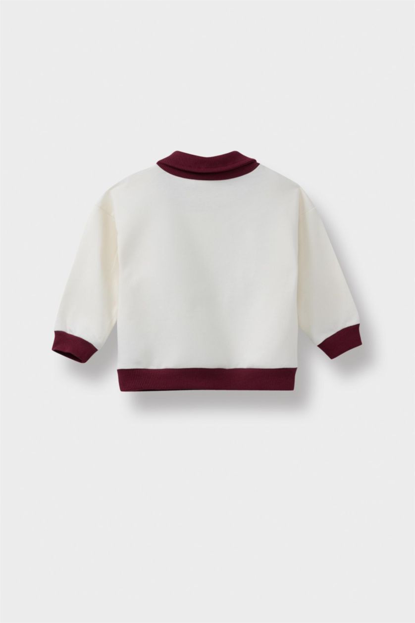 BABY BOY Ecru Baby Boy Shirt Collar Printed Sweatshirt