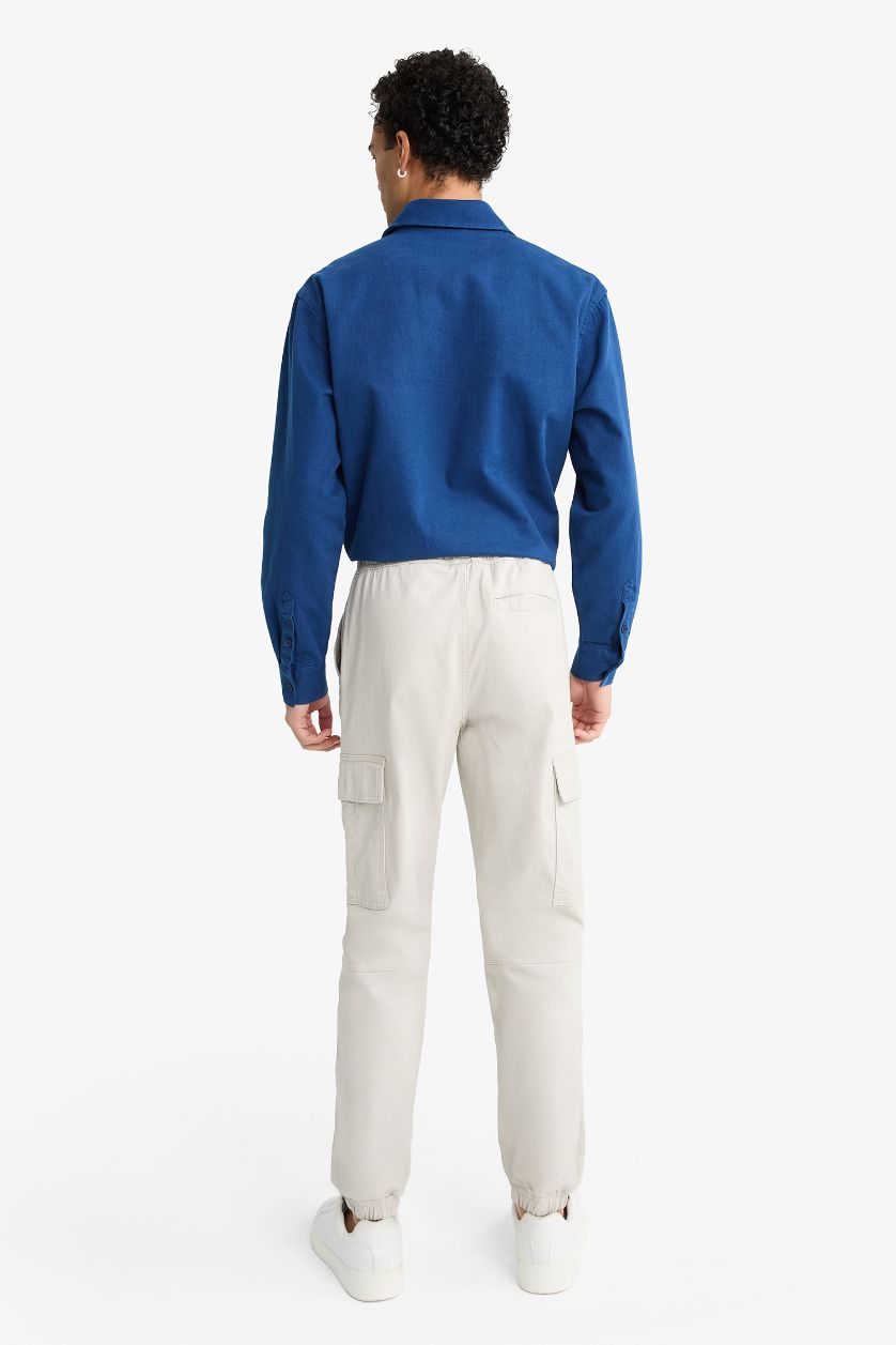 Erkek Taş Regular Fit Beli Bağcıklı Kargo Cepli Jogger Pantolon