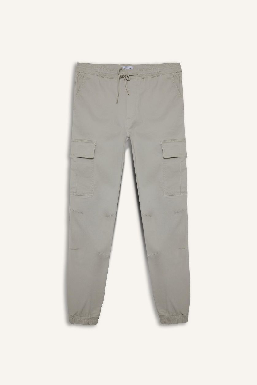 Erkek Taş Regular Fit Beli Bağcıklı Kargo Cepli Jogger Pantolon