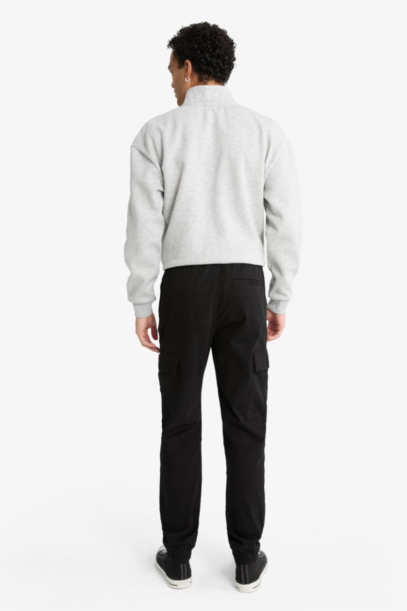 Erkek Siyah Regular Fit Beli Bağcıklı Kargo Cepli Jogger Pantolon