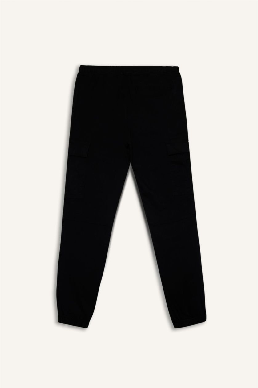 Erkek Siyah Regular Fit Beli Bağcıklı Kargo Cepli Jogger Pantolon