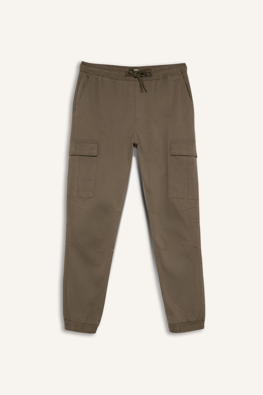 Erkek Haki Regular Fit Beli Bağcıklı Kargo Cepli Jogger Pantolon