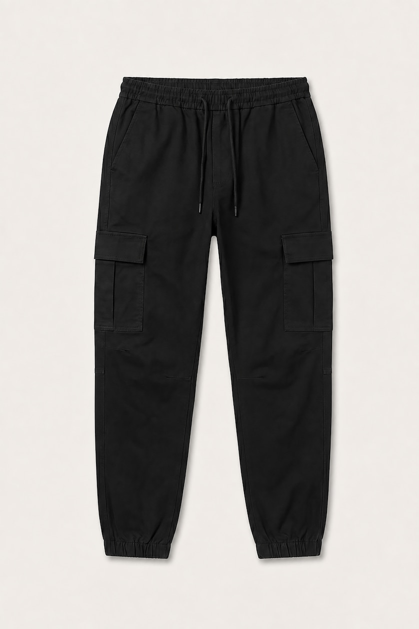 Erkek Siyah Regular Fit Kargo Jogger Pantolon
