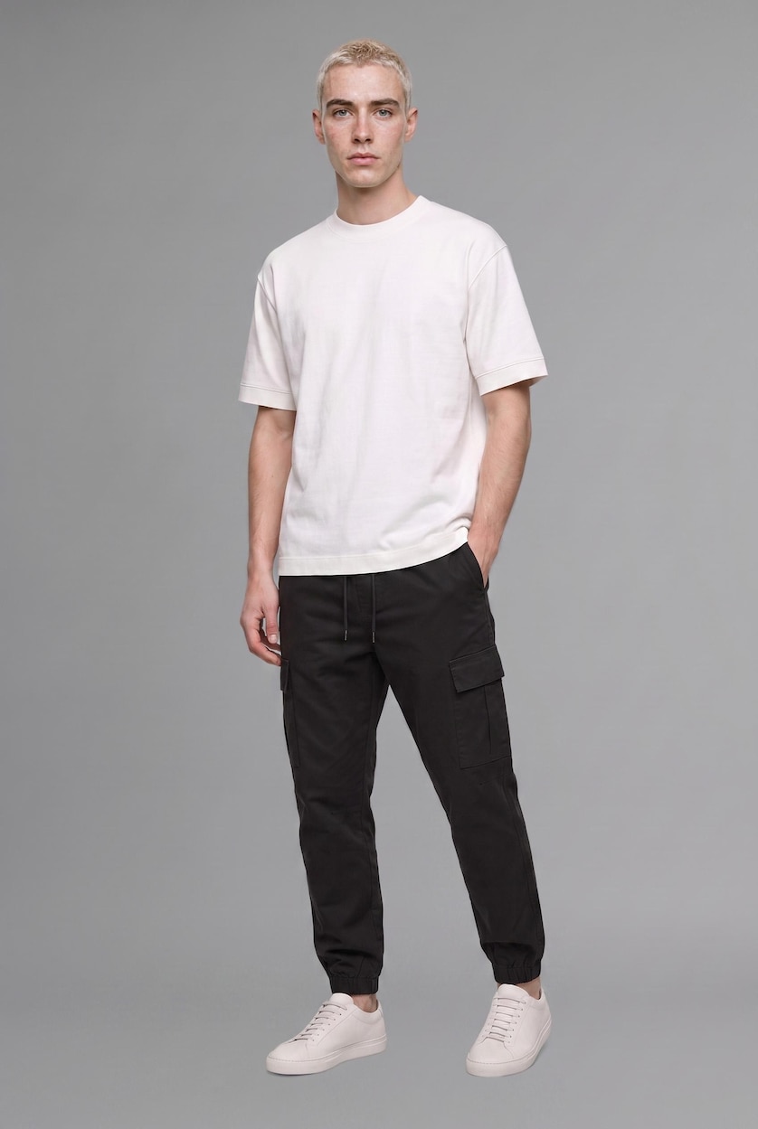 MAN Black Regular Fit Drawstring Waist Cargo Jogger Pants