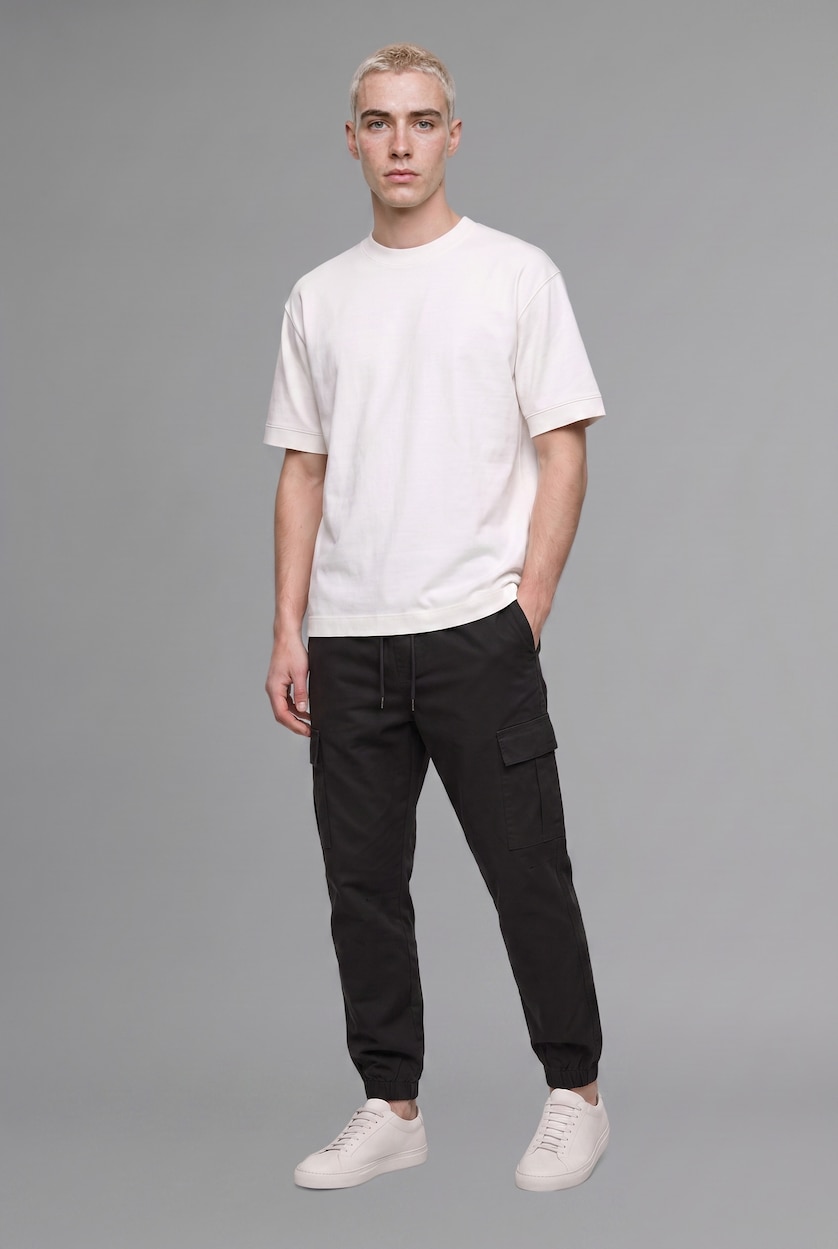 MAN Black Regular Fit Drawstring Waist Cargo Jogger Pants