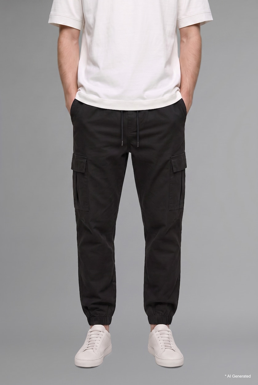 Erkek Siyah Kargo Jogger Pantolon