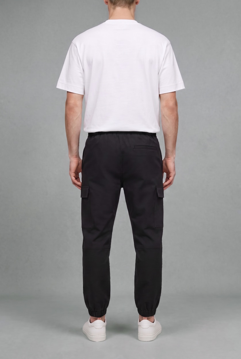 MAN Black Regular Fit Drawstring Waist Cargo Jogger Pants