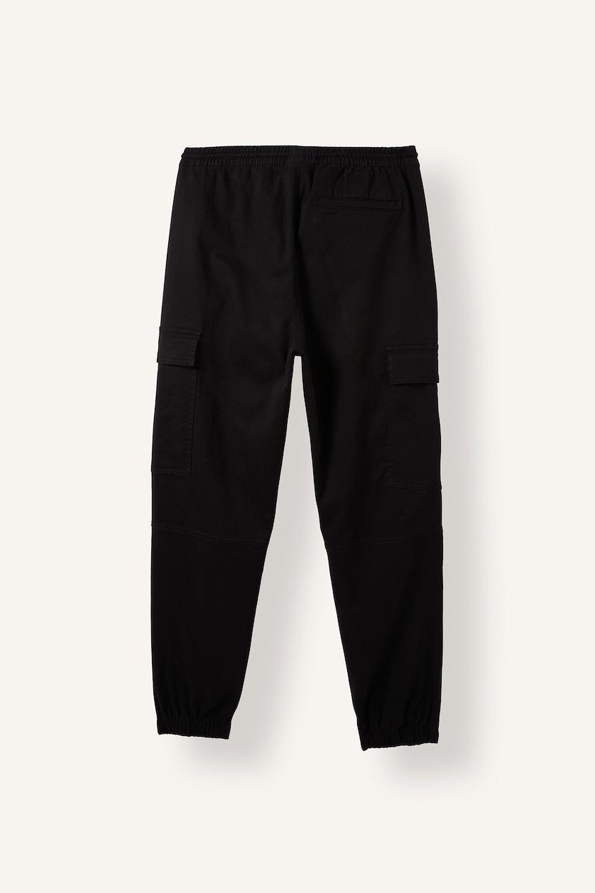 MAN Black Regular Fit Drawstring Waist Cargo Jogger Pants