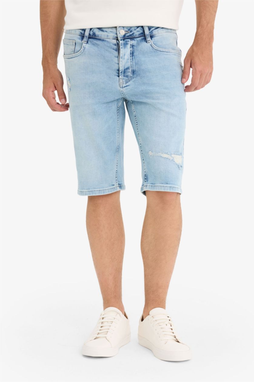 Man Light Blue Slim Fit Denim Bermuda Shorts