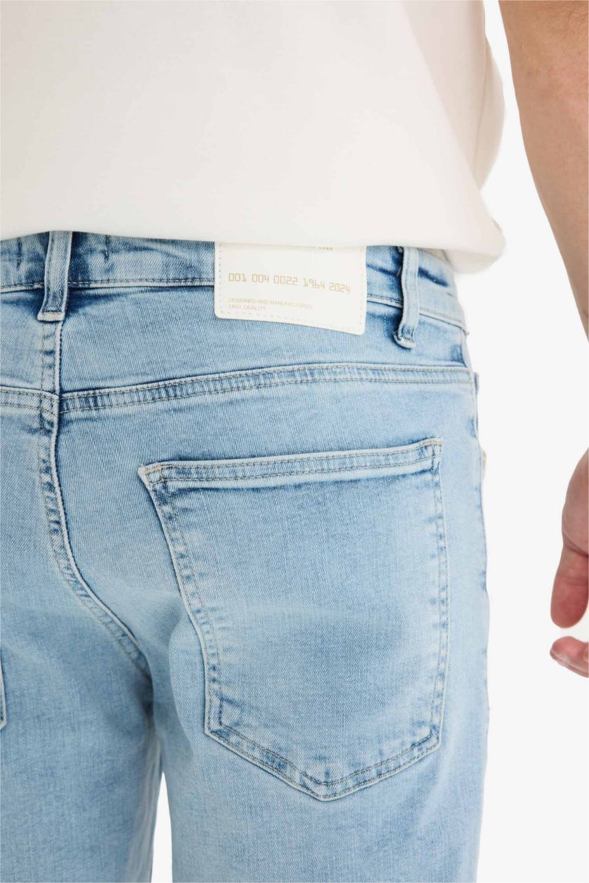 رجال أزرق فاتح شورت برمودا جينز سليم فيت