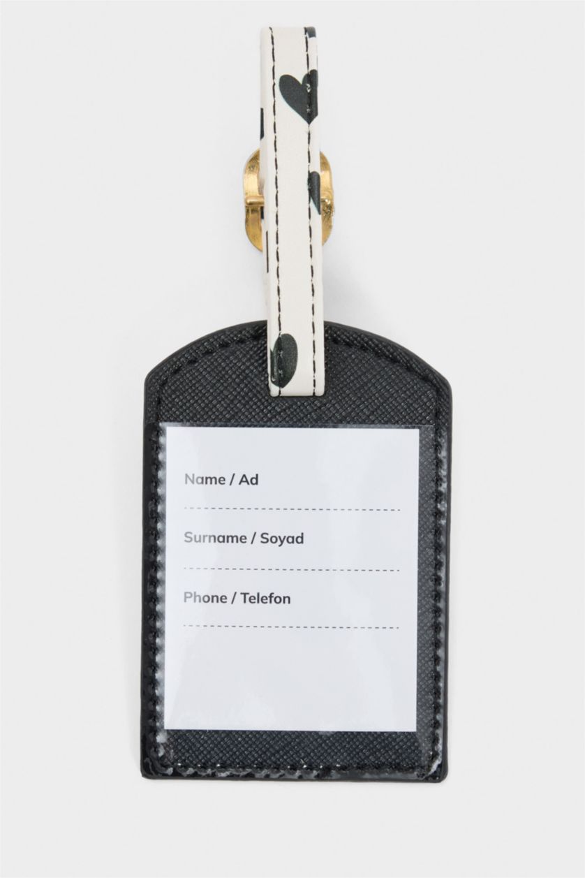 Kadın Bej Kadın Kalp Desenli Suni Deri Pasaportluk ve Valiz İsimliği Set