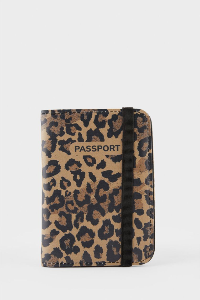 Kadın Karma Kadın Leopar Desenli Suni Deri Pasaportluk ve Valiz İsimliği Set